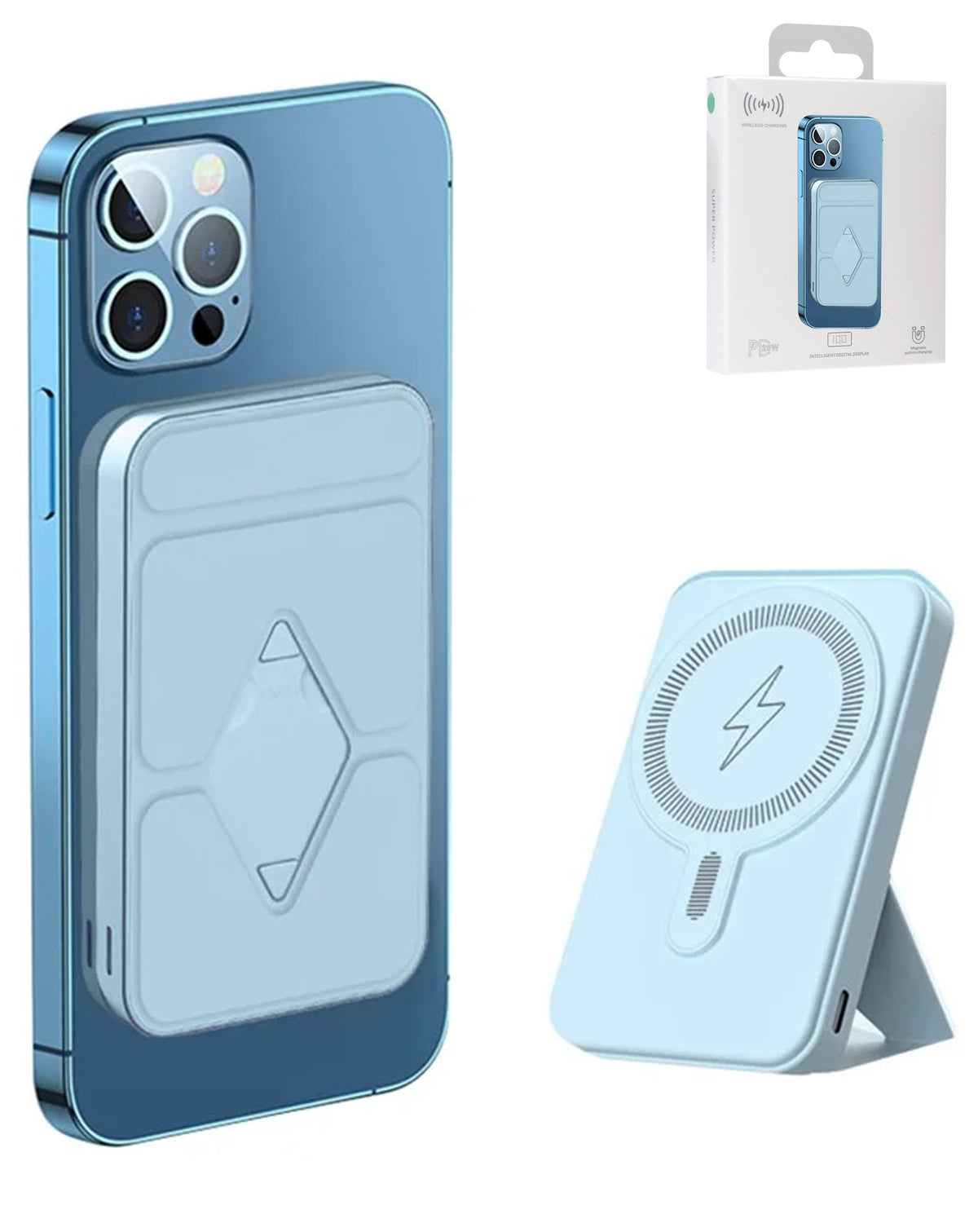 MagSafe Foldable Magnetic Power Bank 15W Wireless / 20W PD Power Bank with USB-C — Sky Blue, 5000 mAh