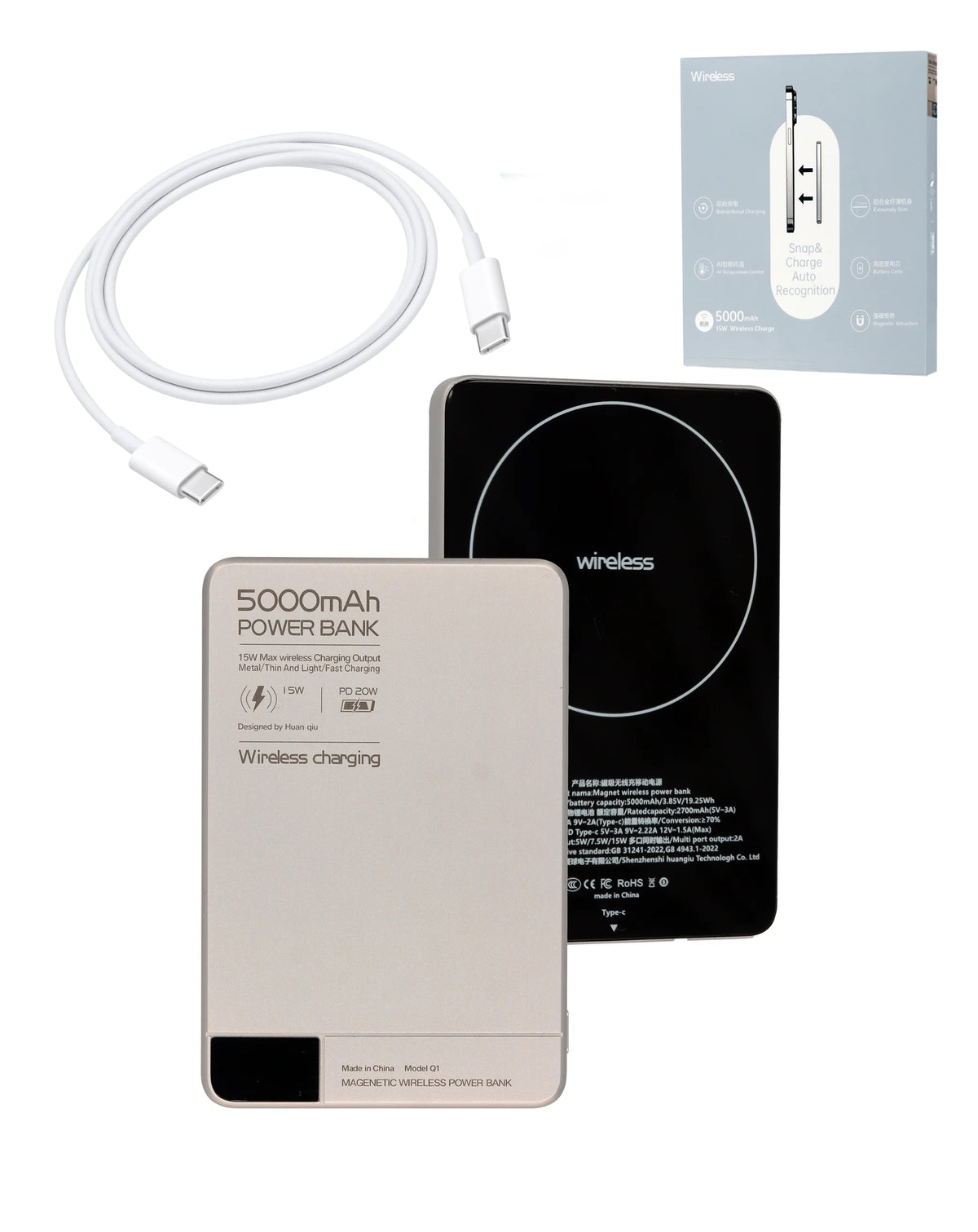 Q1 Magnetic 15W Wireless / 20W PD Power Bank with USB-C — 5000 mAh