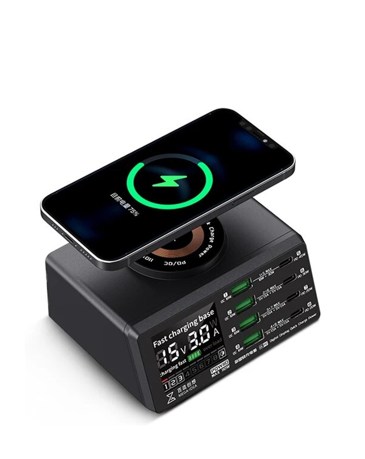 QianLi Mega-Idea PQW110 110W Fast Charging Digital Display Desktop Power Supply with Wireless Charging