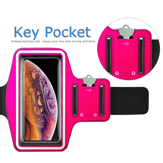 Romix Water Resistant Sports Armband with Key Holder for 5.5 Inch Smartphones Case — Pink