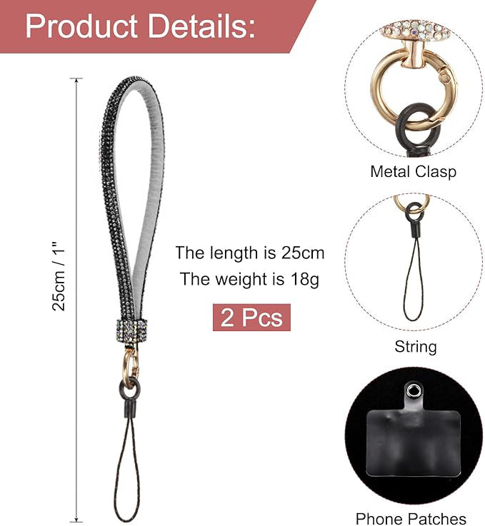 Diamond Bracelet Phone Lanyard Wristbands - Black — 0.4ft