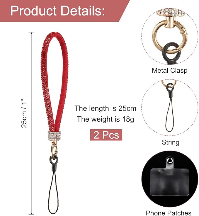 Diamond Bracelet Phone Lanyard Wristbands - Red — 0.4ft