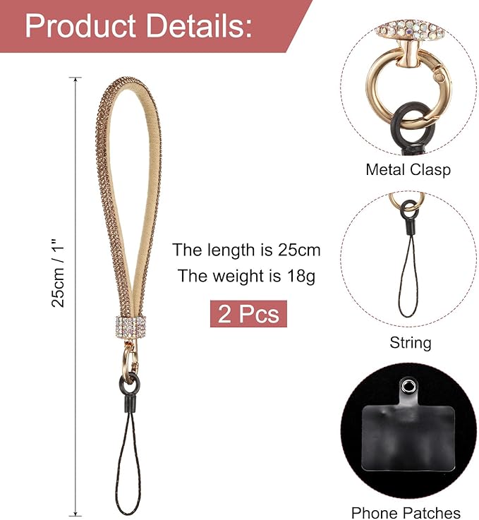 Diamond Bracelet Phone Lanyard Wristbands - Rose Gold — 0.4ft