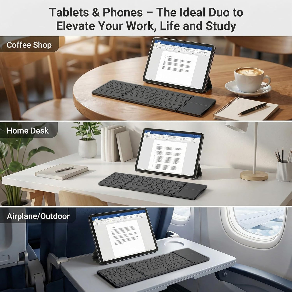 63 Keys Foldable Bluetooth Keyboard with Touchpad — Black