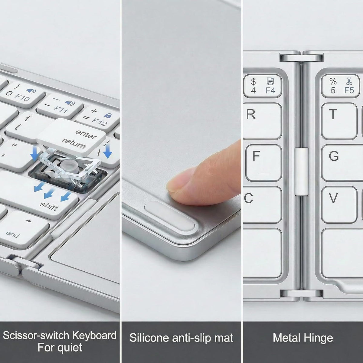 63 Keys Foldable Bluetooth Keyboard with Touchpad — Silver