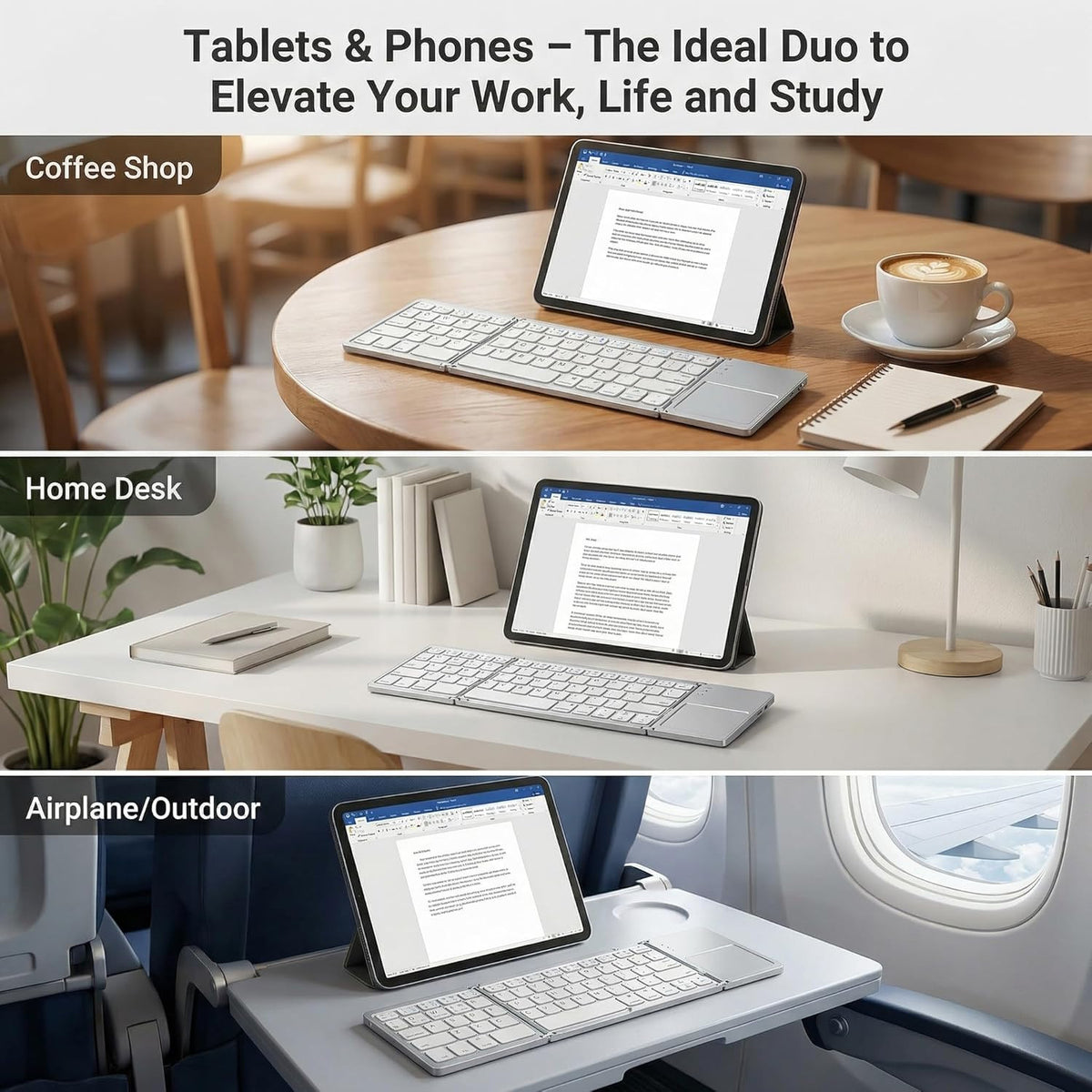 63 Keys Foldable Bluetooth Keyboard with Touchpad — Silver