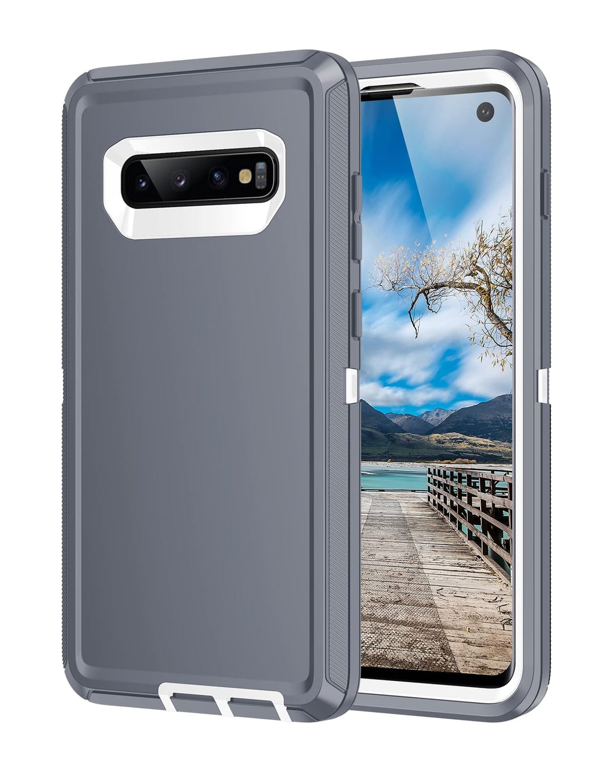 Heavy-Duty Shockproof Case for Galaxy S10E — Dark Gray & White