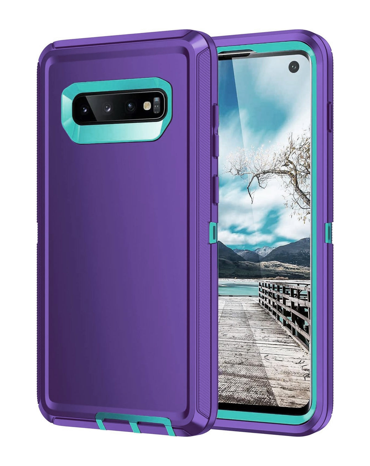 Heavy-Duty Shockproof Case for Galaxy S10E — Purple & Teal
