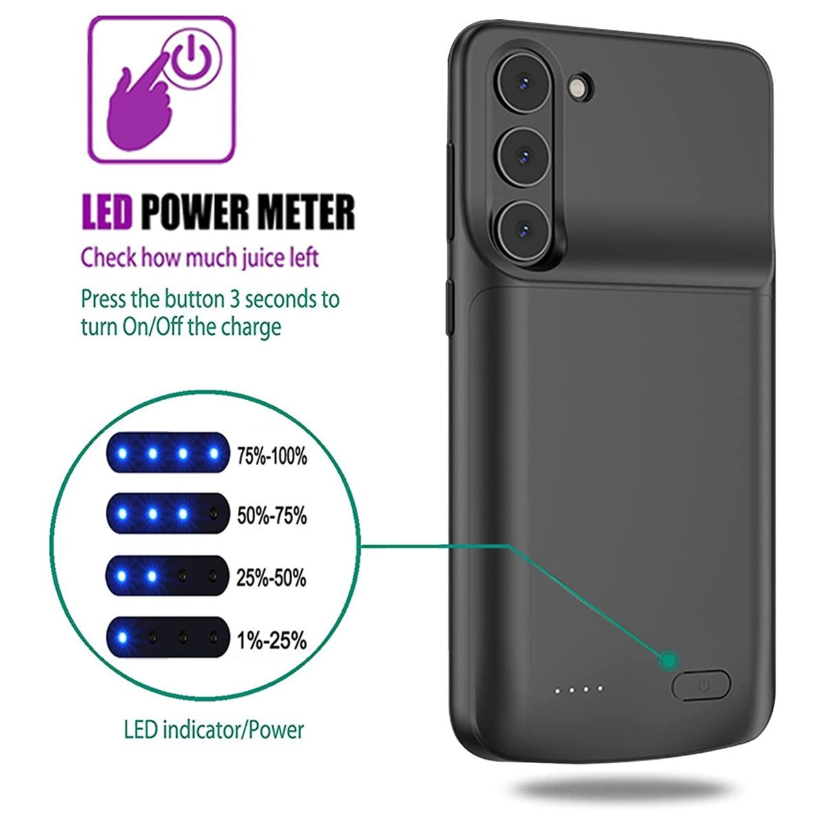 Slim Protective Charging Case for Galaxy S23 Plus — 4800mAh