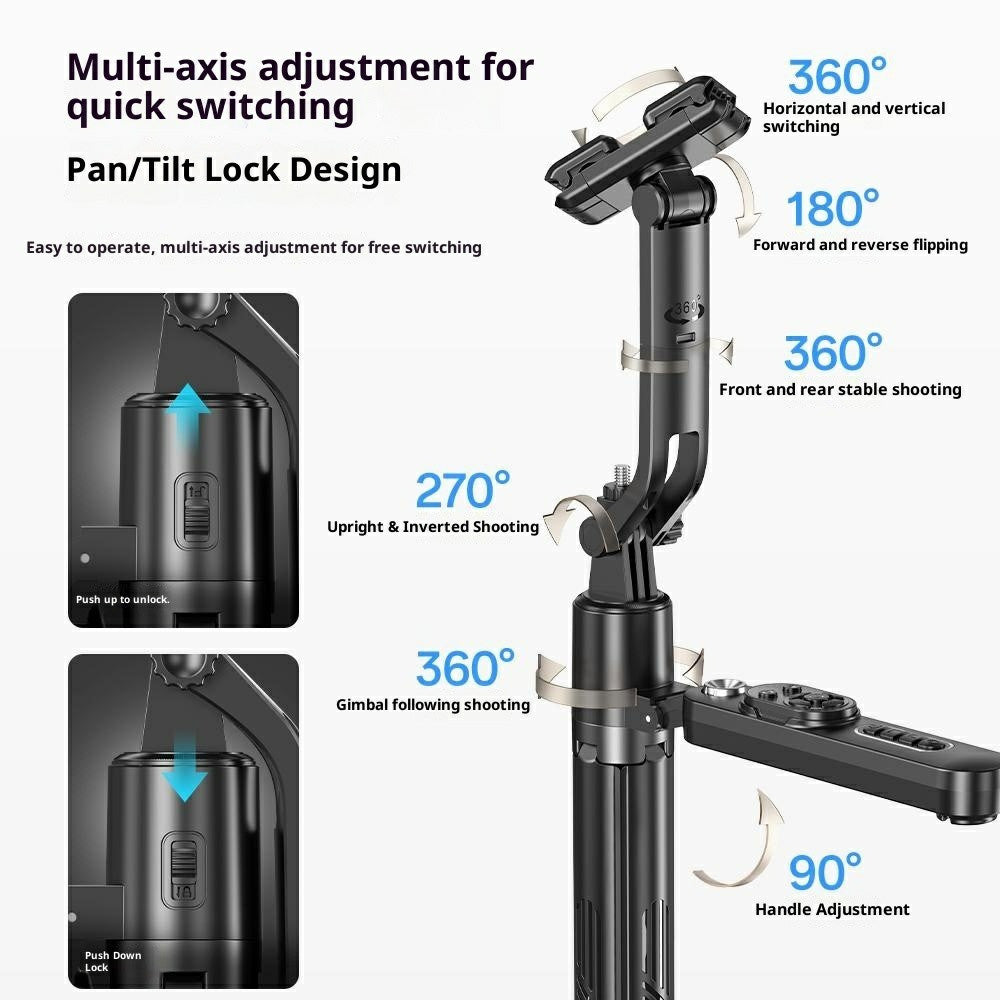AI Face Tracking 360° Rotating Selfie Stick Tripod - Black