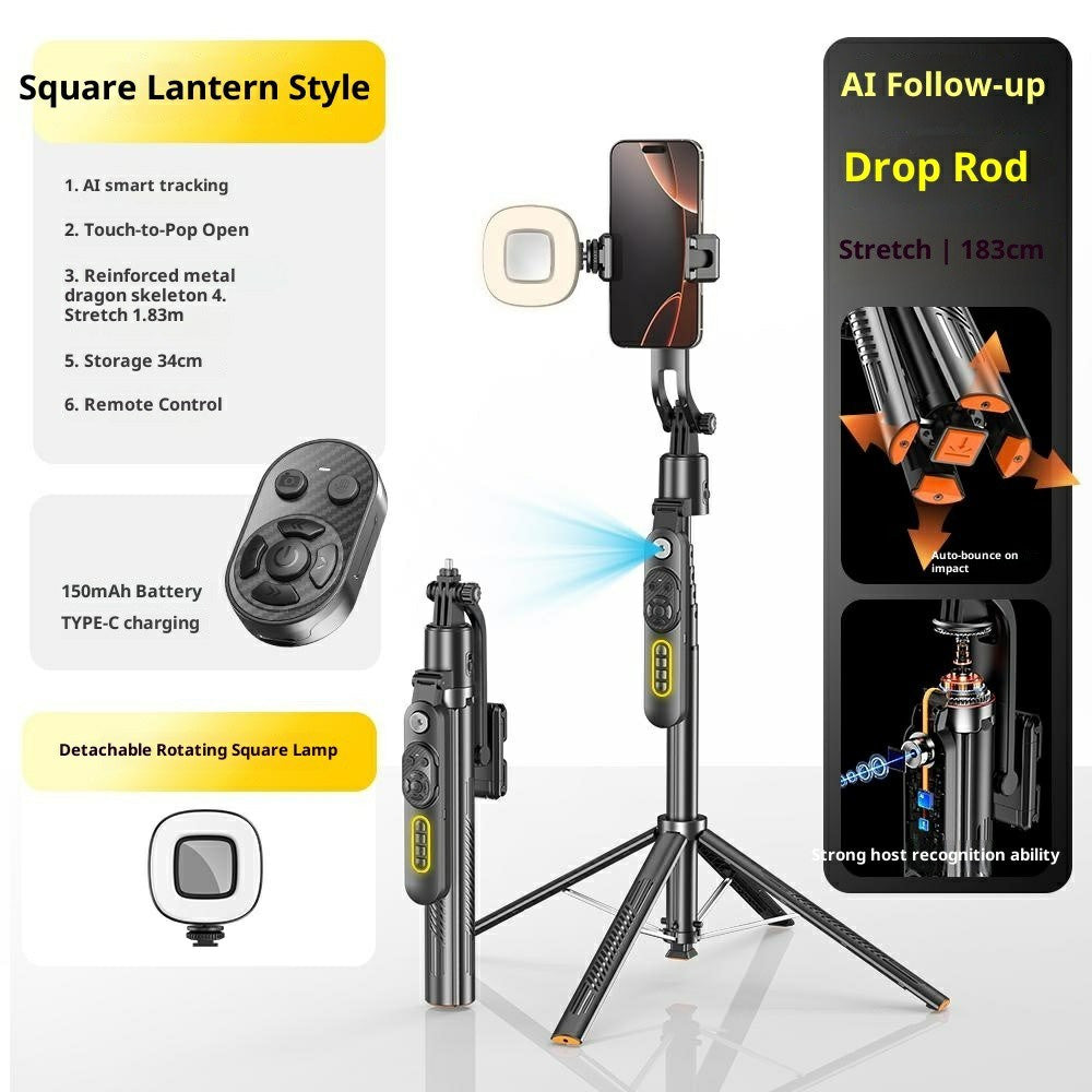 AI Face Tracking 360° Rotating Selfie Stick Tripod - Black