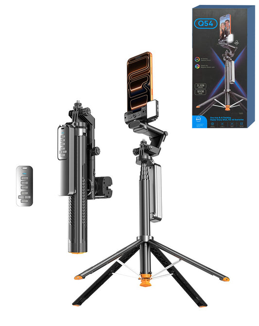 AI Face Tracking Selfie Stick Tripod with Wireless Remote — Black