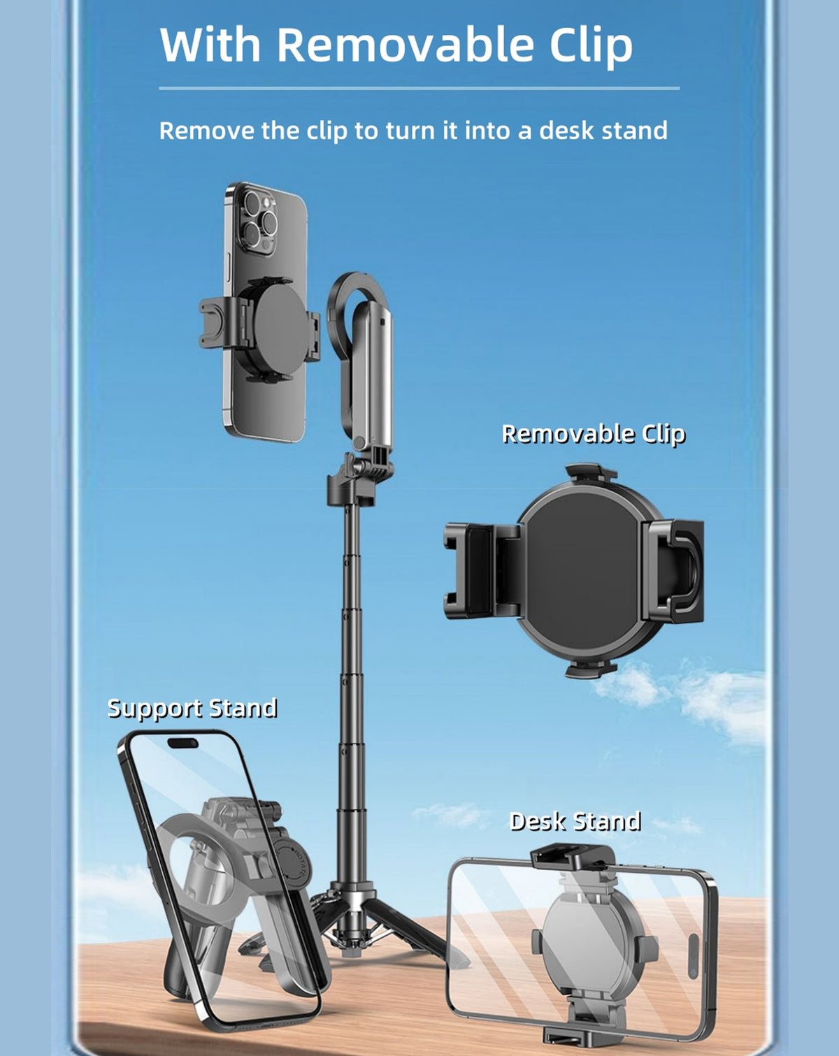 Magnetic Phone Selfie Stick for iPhone/Android — Black