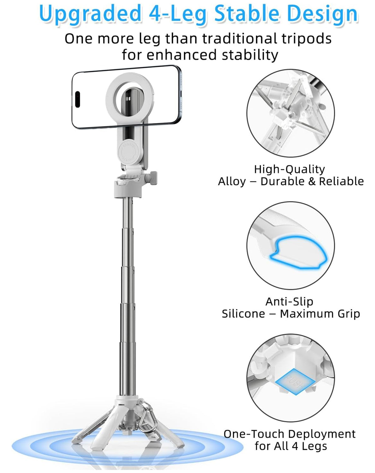 Magnetic Phone Selfie Stick for iPhone / Android — White