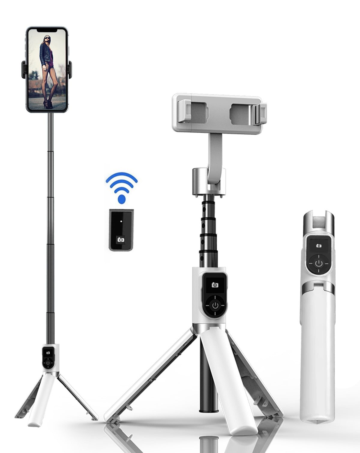 P70S Selfie Stick Tripod with Lights — White