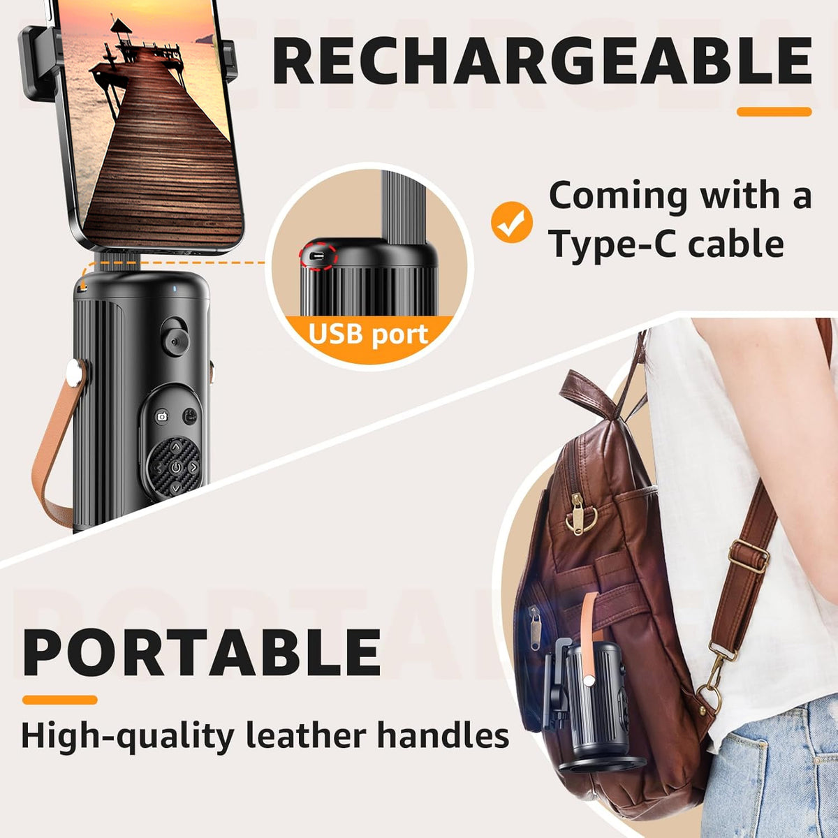 Auto Face Tracking Selfie Stick Tripod — Black