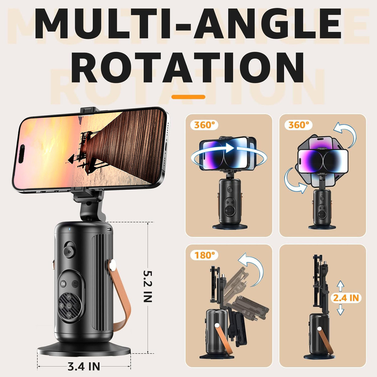 Auto Face Tracking Selfie Stick Tripod — Black