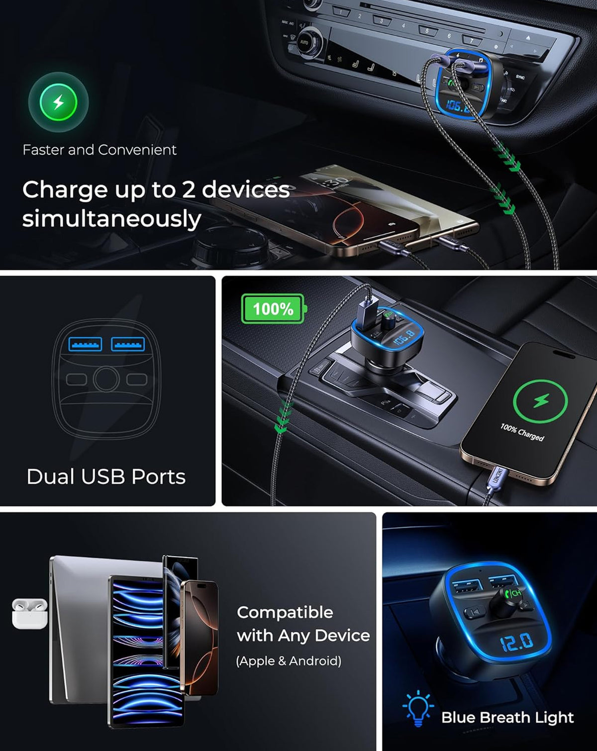 T25 Car Bluetooth Adapter Wireless FM Transmitter Radio