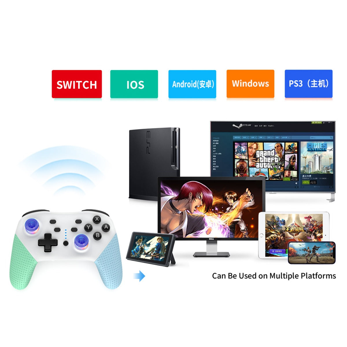 Dobe Bluetooth Controller with Double Motor Vibration for Nintendo Switch