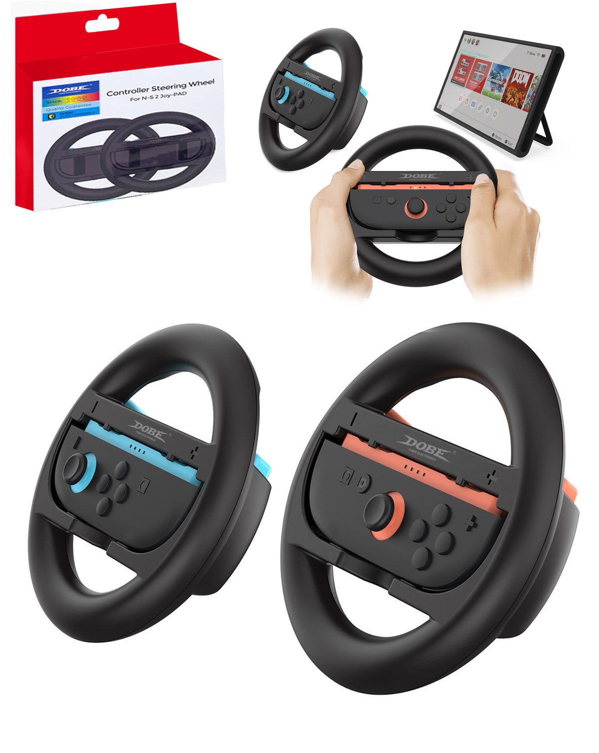 Dobe Steering Wheel for Nintendo Joy-Con 1 and 2 Controllers — 2 Piece Set