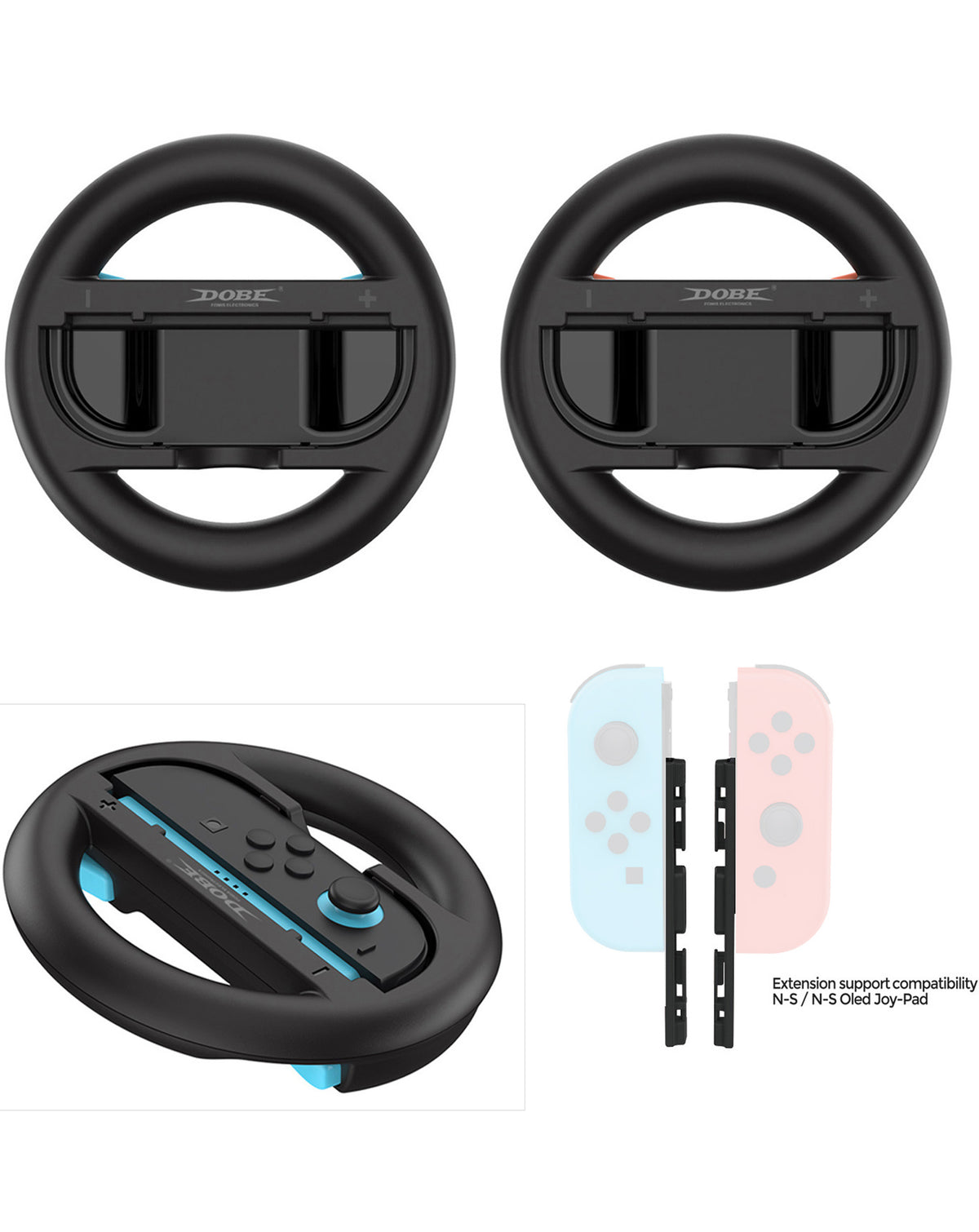 Dobe Steering Wheel for Nintendo Joy-Con 1 and 2 Controllers — 2 Piece Set