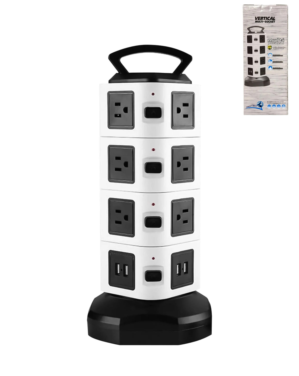 4 Layer Multi Plug Socket Charging Station - 14AC Outlets 4 USB Ports