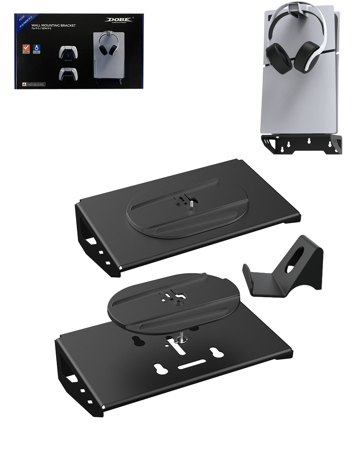 Dobe 3in1 Wall Mount Bracket + Headset Hook + Controllers Hooks for PlayStation 5 / 5 Slim