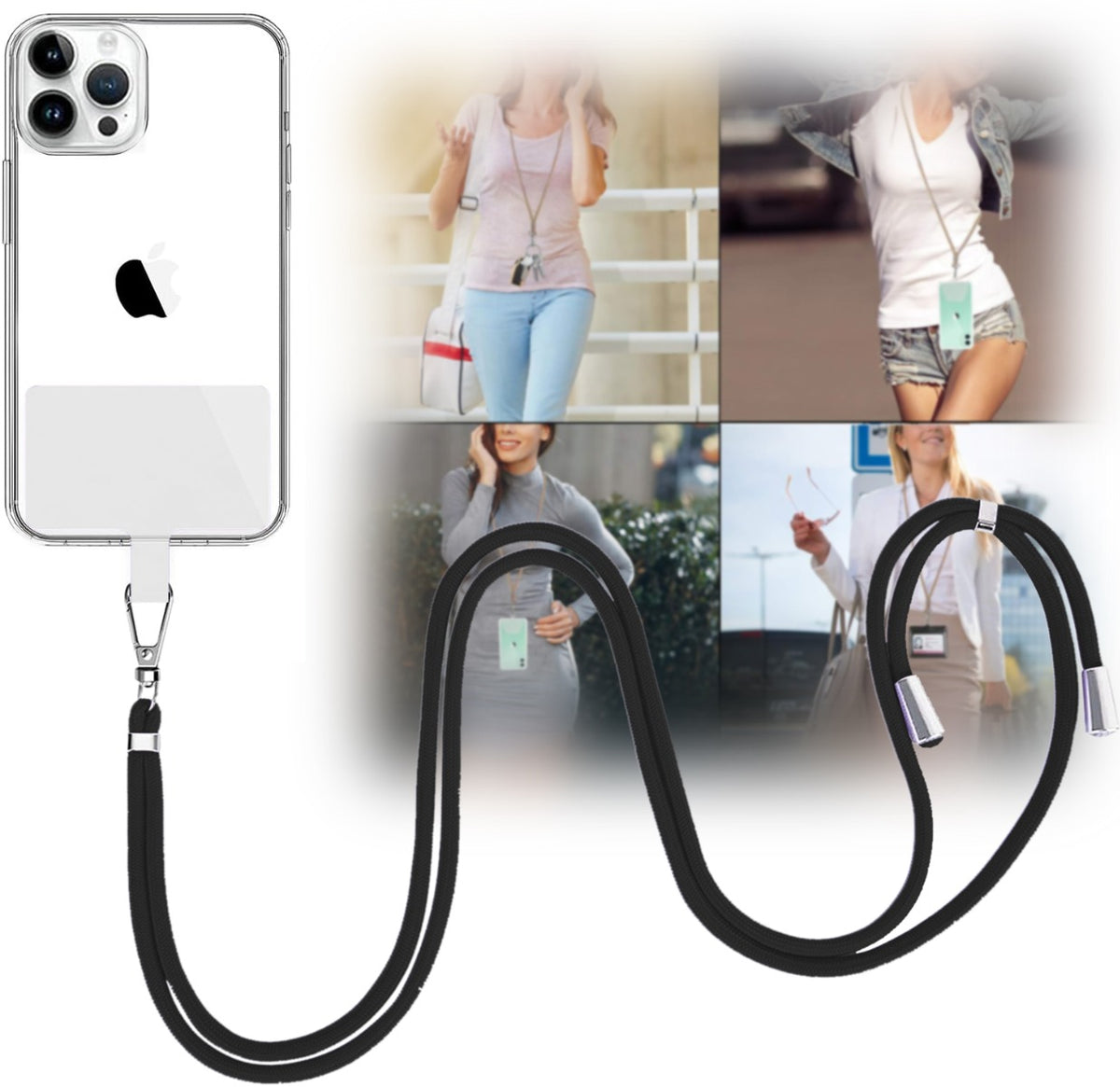 Mobile Phone Straps with Card Holder - Black — 2ft