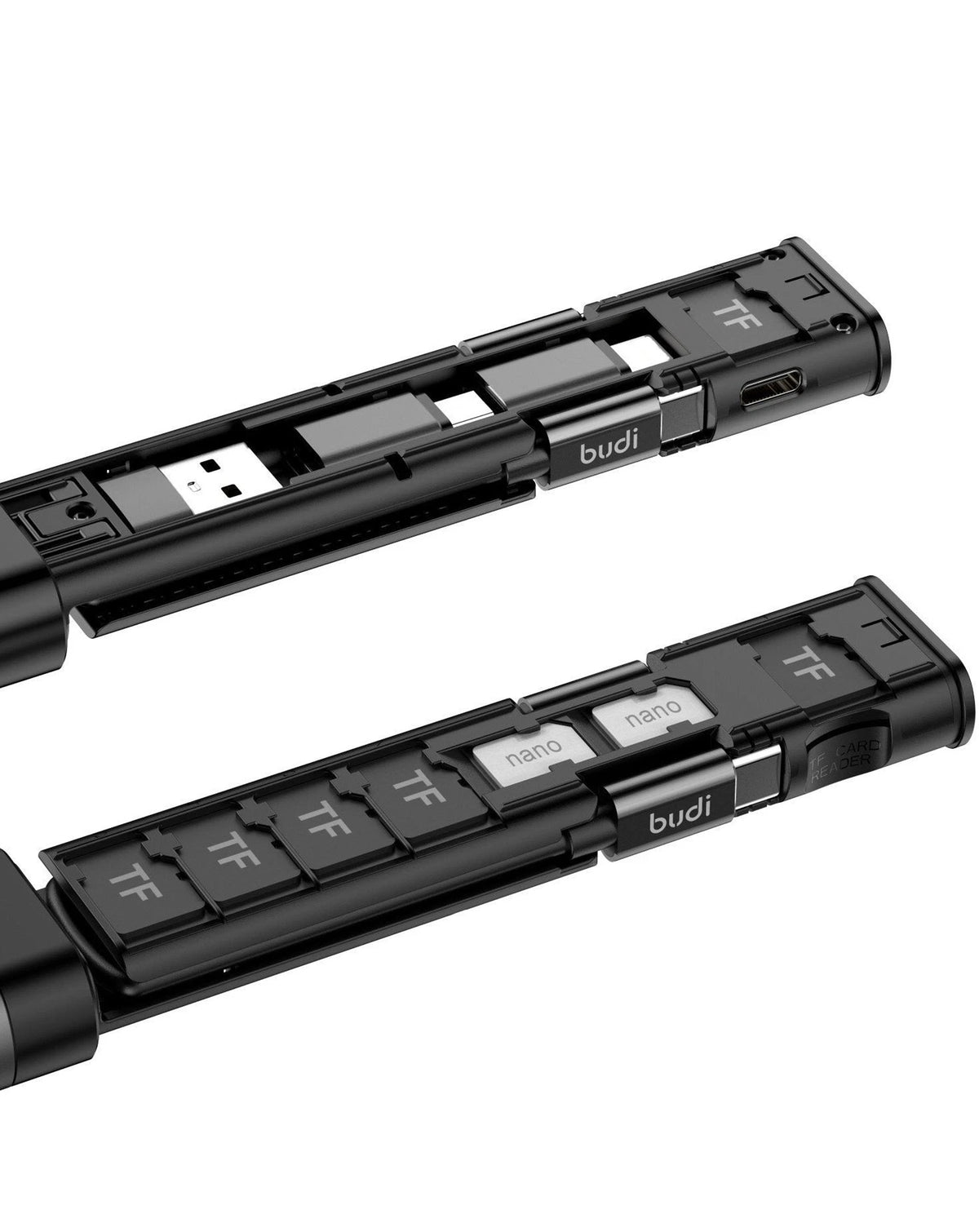 Budi 9 in 1 Essential Travel Charging & Data Sync Cable Stick - Black