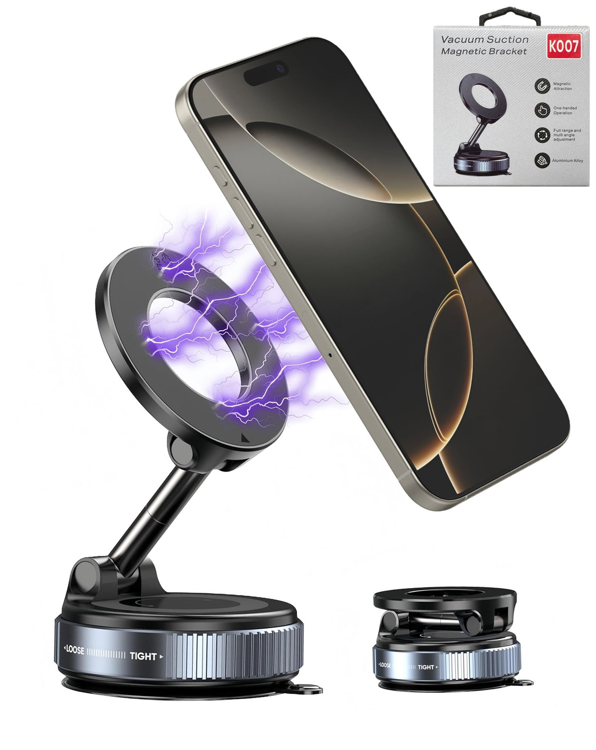 360° Adjustable Vacuum Suction Car Phone Holder for Magsafe - Black