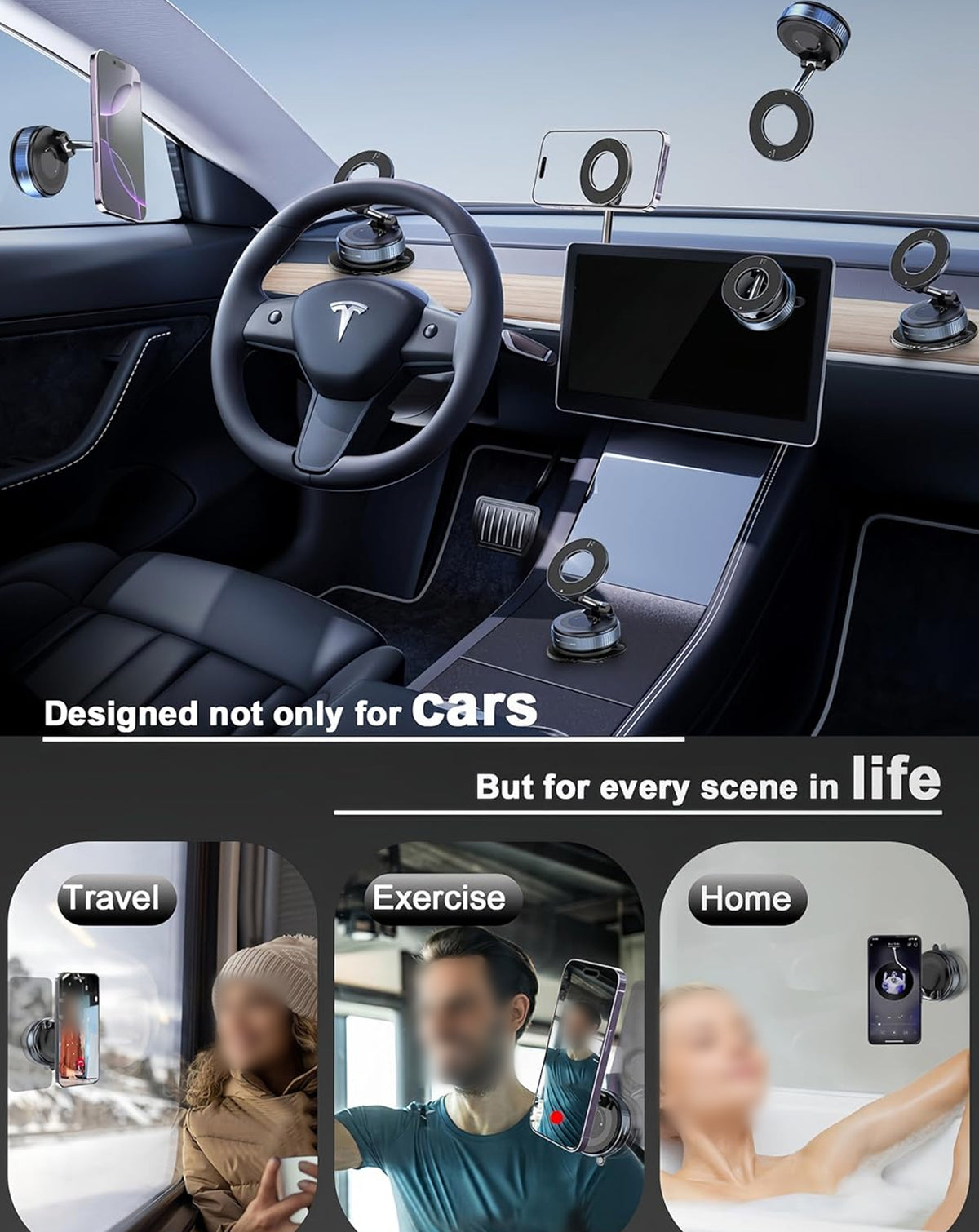 360° Adjustable Vacuum Suction Car Phone Holder for Magsafe - Black