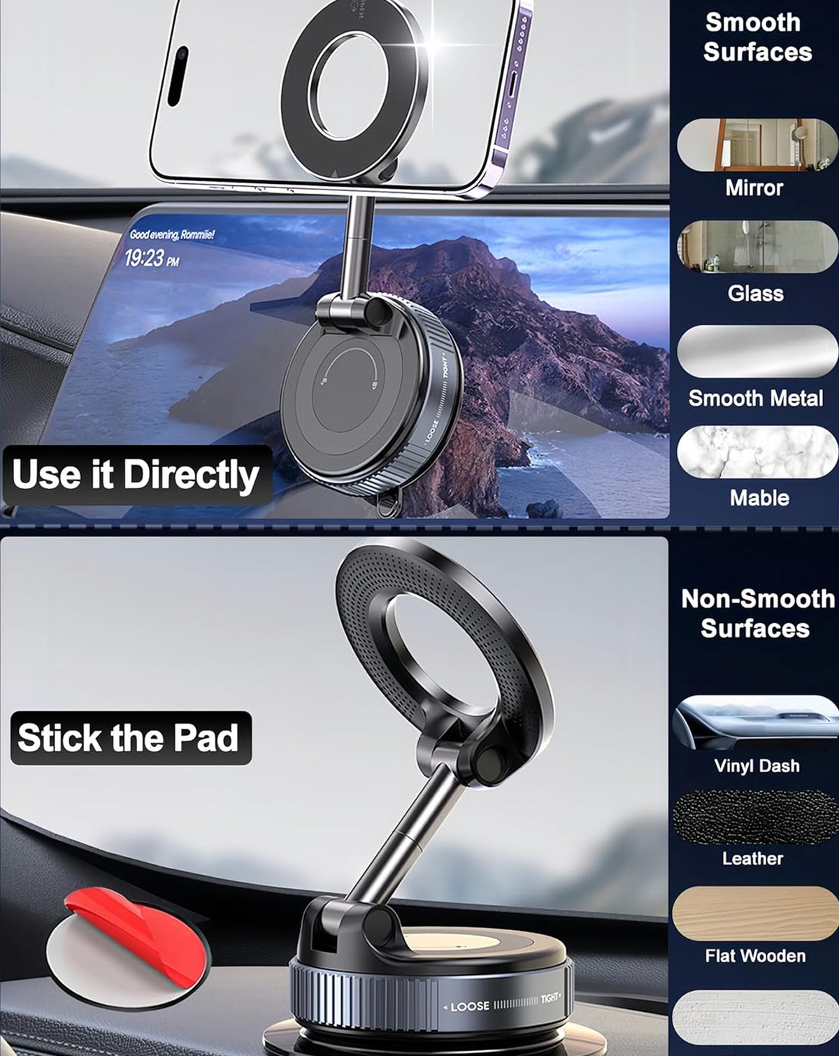 360° Adjustable Vacuum Suction Car Phone Holder for Magsafe - Black