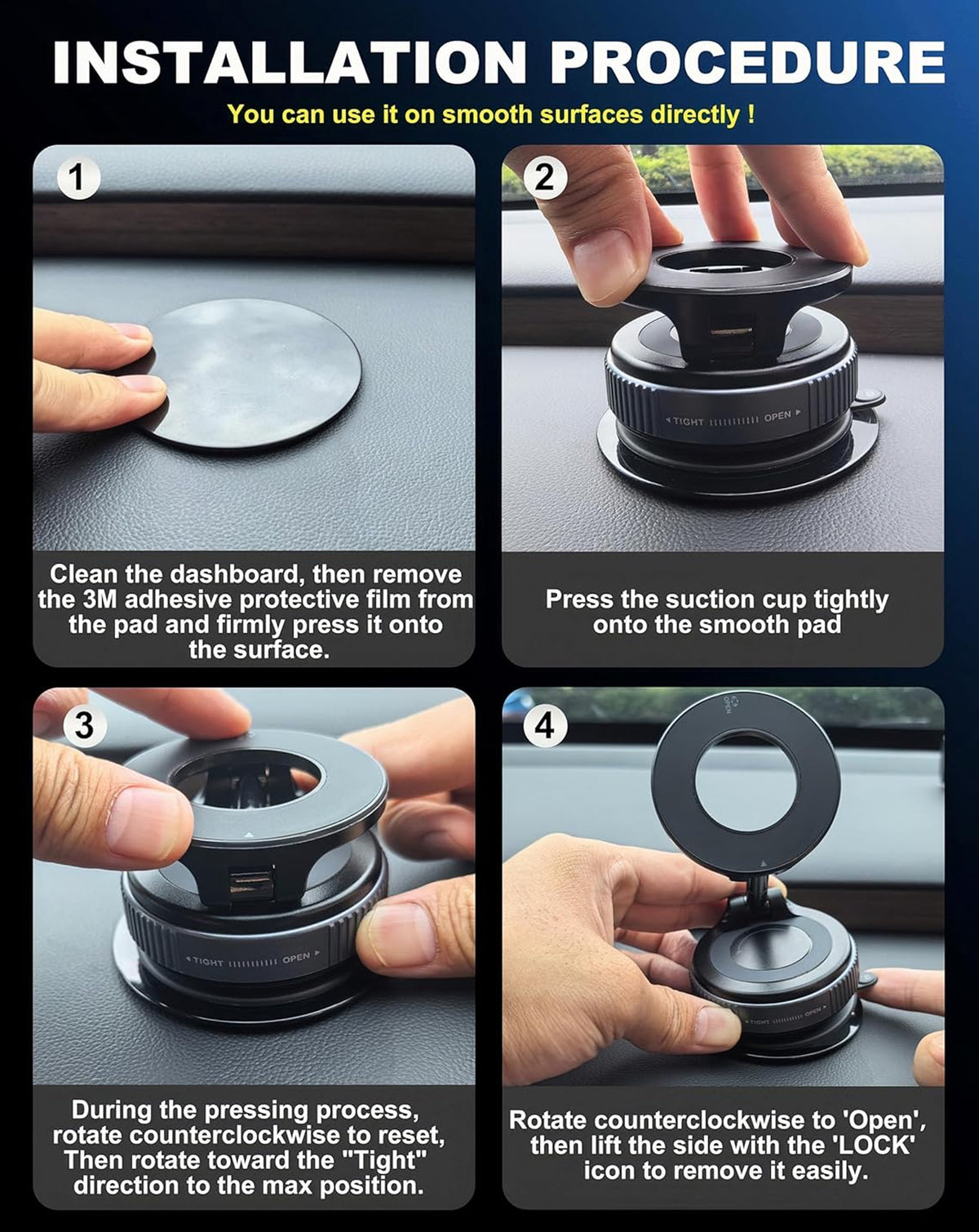 360° Adjustable Vacuum Suction Car Phone Holder for Magsafe - Black