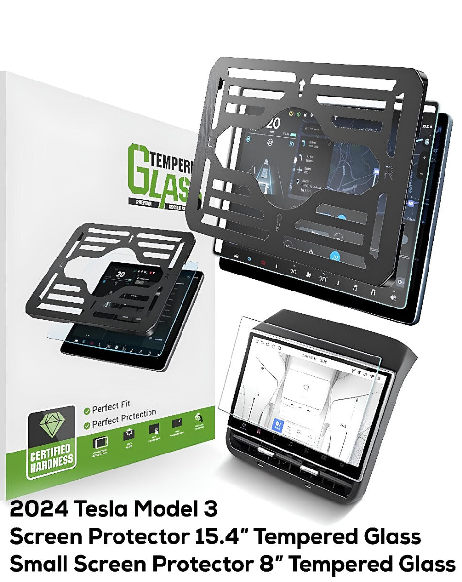 Tempered Glass Screen Protector for Tesla Model 3 15.4" Center Control Touchscreen Navigation Screen Protector and 8'' Small Screen Protector 9H Anti-Scratch Shock Resistant — 2024-2026