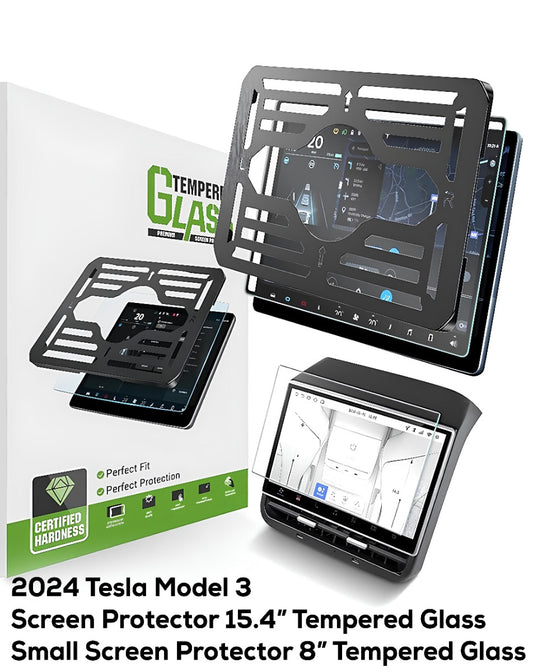 Tempered Glass Screen Protector for Tesla Model 3 15.4" Center Control Touchscreen Navigation Screen Protector and 8'' Small Screen Protector 9H Anti-Scratch Shock Resistant — 2024-2026
