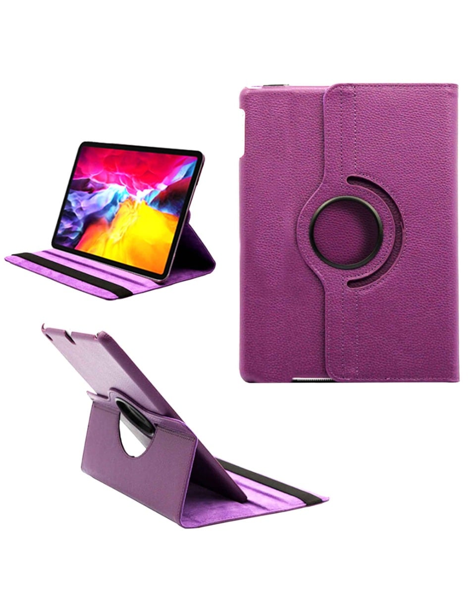 Universal 11" 360 Degree Rotating Leather Swivel Stand Case — Purple