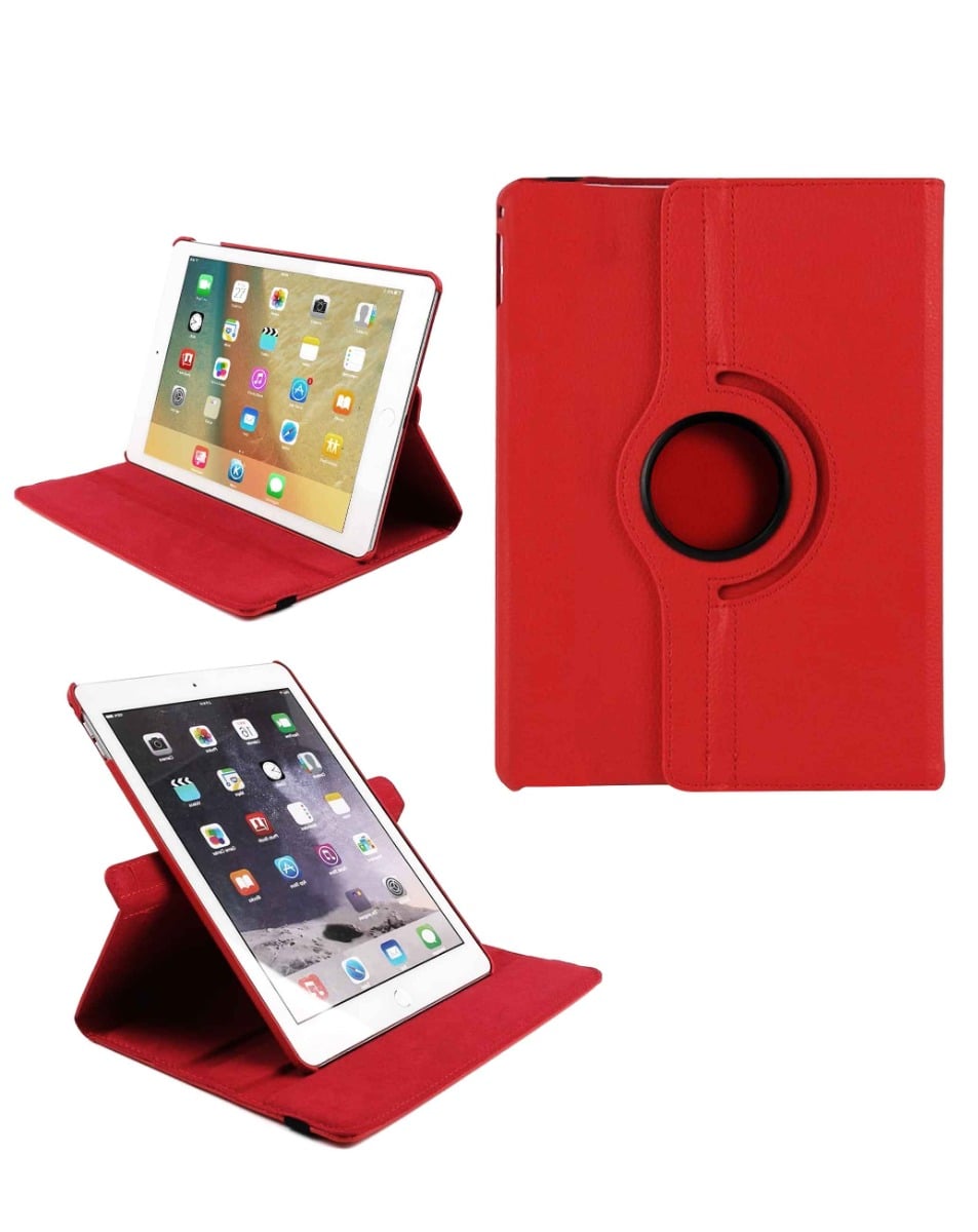 Universal 12" 360 Degree Rotating Leather Swivel Stand Case — Red