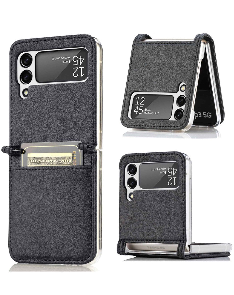 Genuine Leather Case for Galaxy Z Flip 4 — Black
