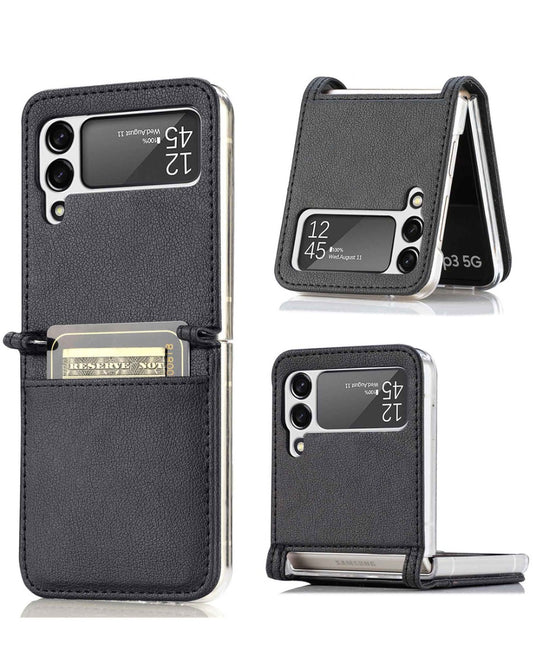 Genuine Leather Case for Galaxy Z Flip 4 — Black