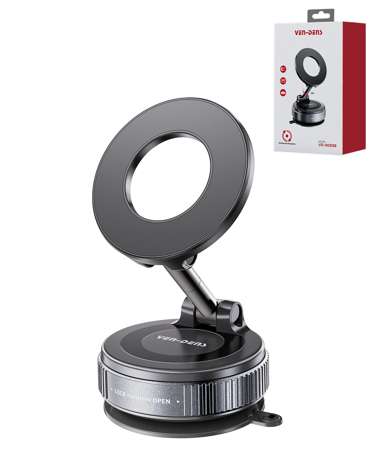 Ven-dens VD-HD059 Magnetic Car Phone Holder with Suction Cup Base