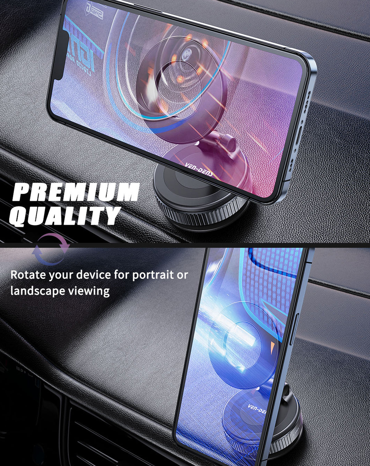 Ven-dens VD-HD059 Magnetic Car Phone Holder with Suction Cup Base