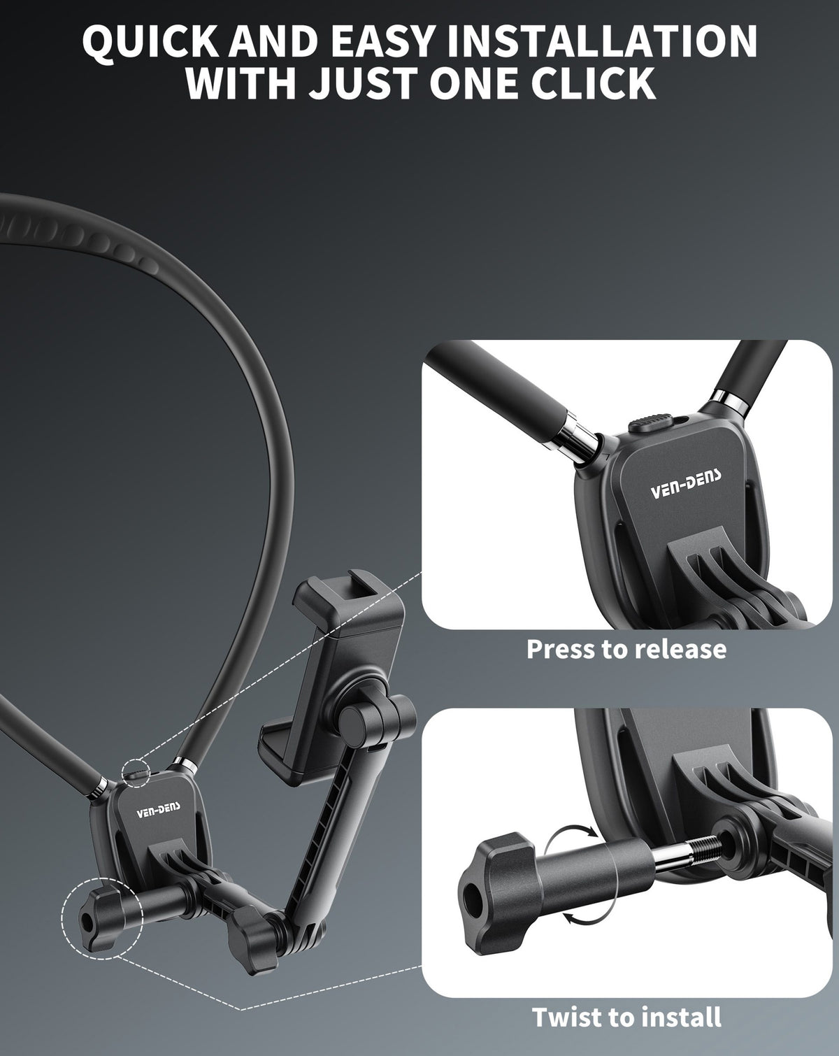 Ven-dens VD-HD075 Flexible Neck Phone Holder – Adjustable Hands-Free Smartphone Mount