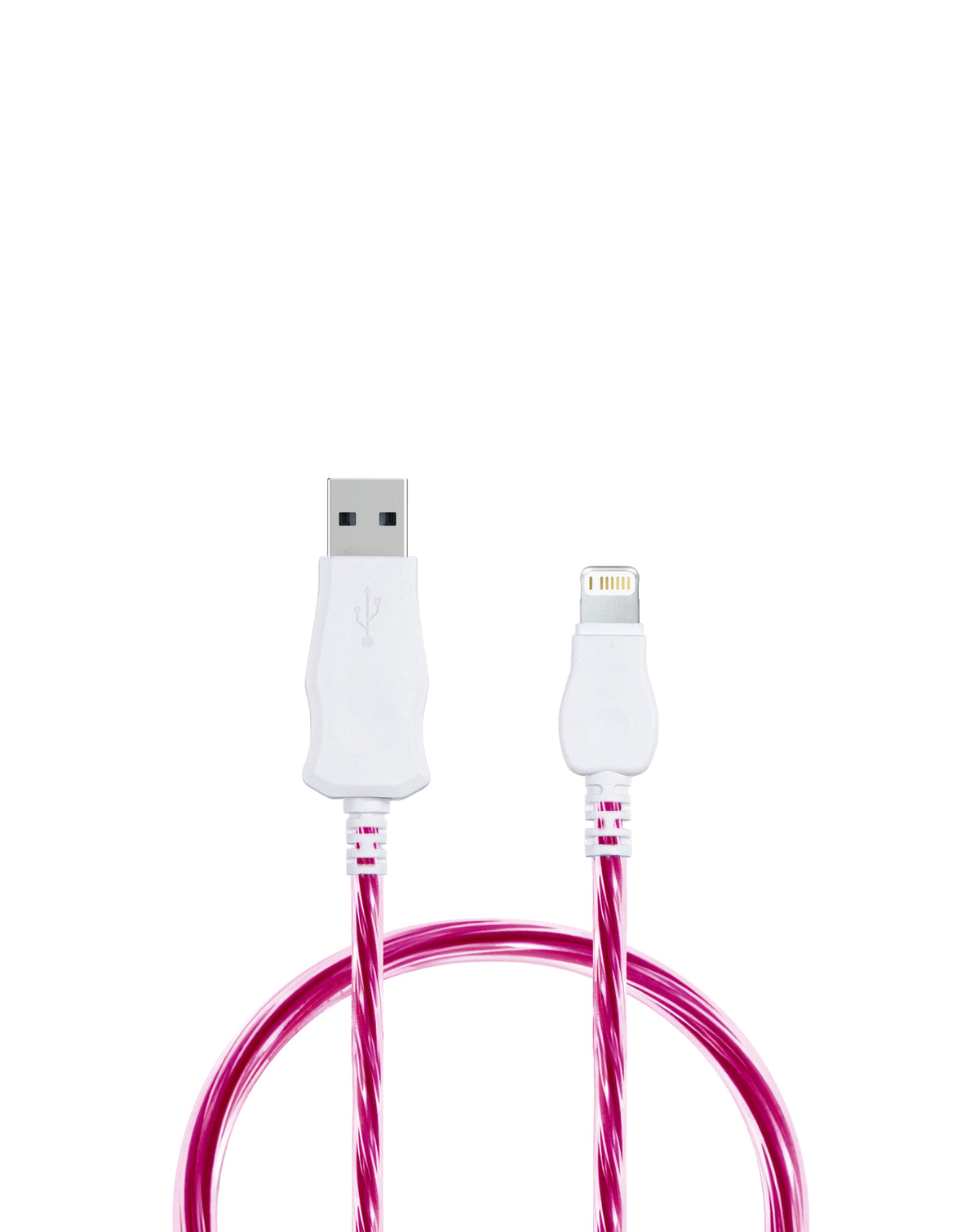 Visible USB-A to Lightning Non-MFI Flowing LED Fast Charging Cable — Pink, 3ft, 10W