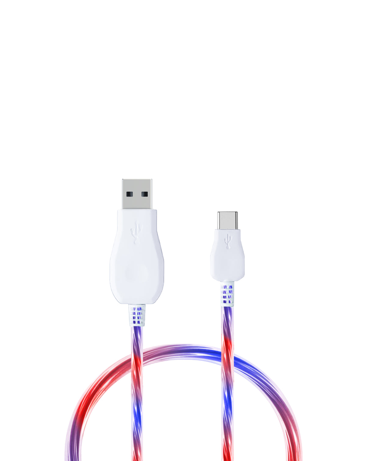 Visible USB-A to Lightning Non-MFI Glowing LED Fast Charging Cable — Blue & Red, 3ft, 10W