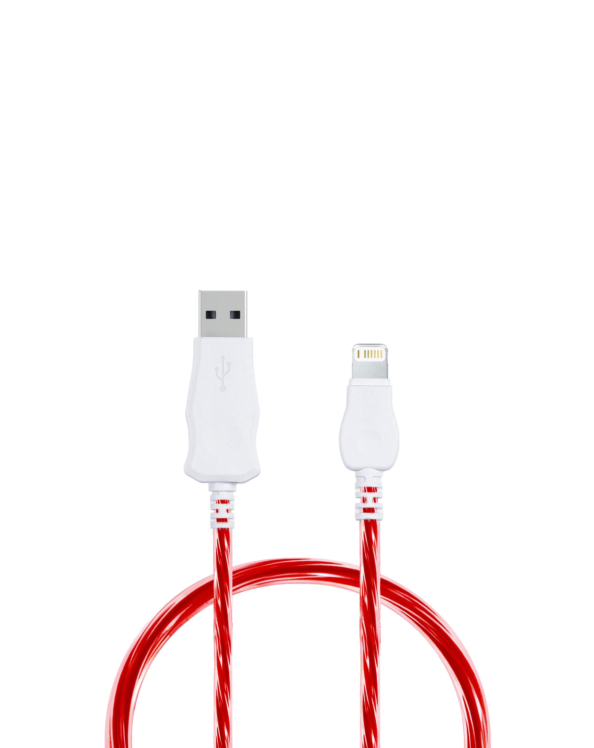 Visible USB-A to Lightning Non-MFI Flowing LED Fast Charging Cable — Red, 3ft, 10W