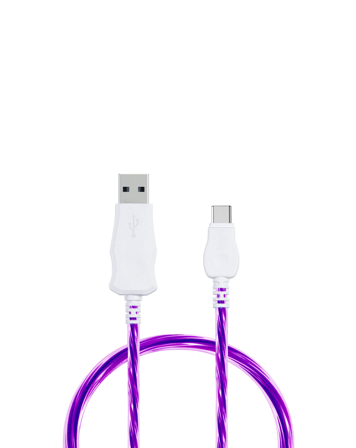 Visible USB-A to USB-C Flowing LED Fast Charging Cable — Purple, 3ft, 10W