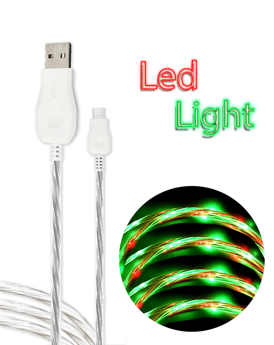 Visible USB-A to USB-C Glowing LED Fast Charging Cable — Green & Red, 3ft, 10W