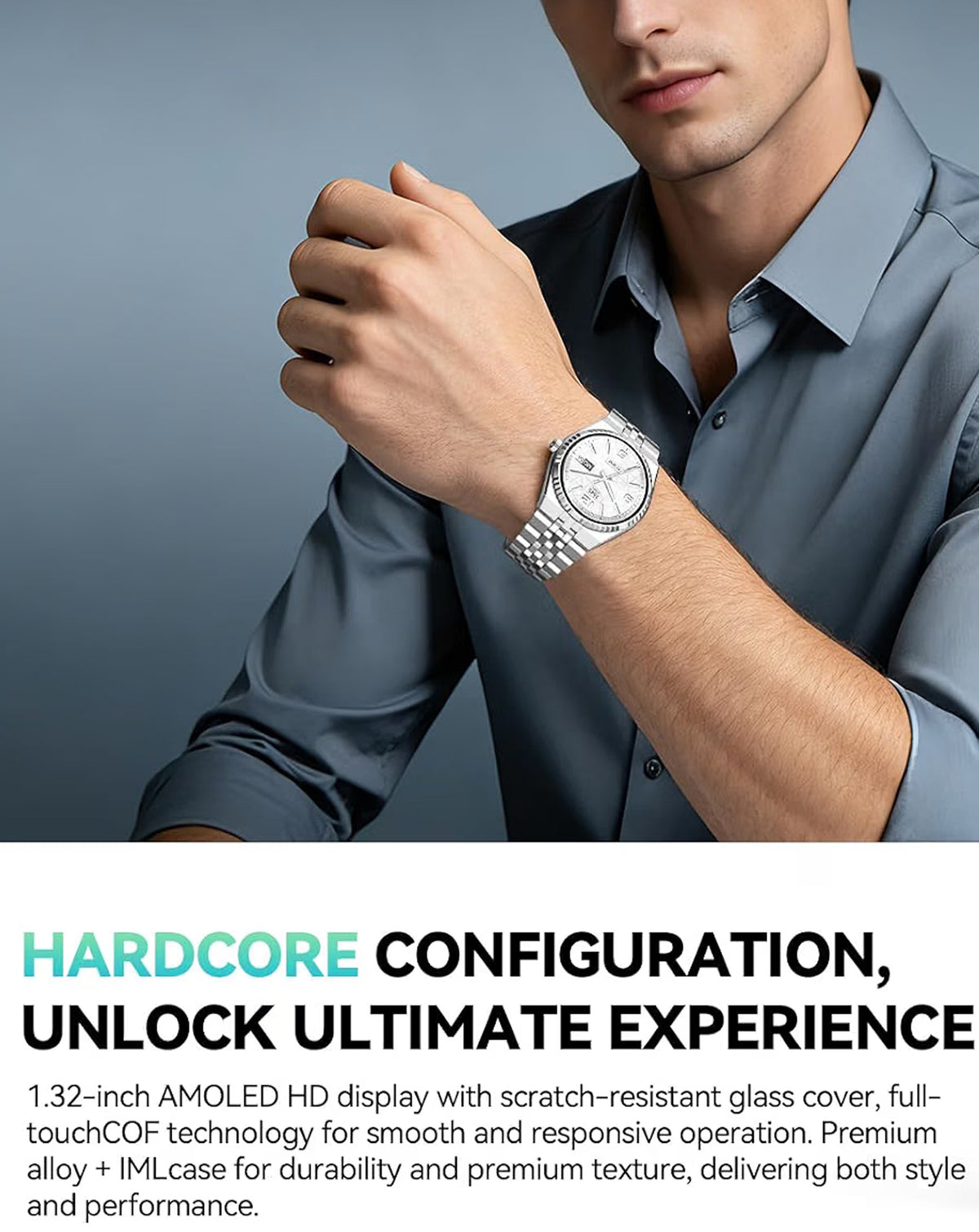 GloryFitPro Smart Watch with 1.32" Amoled Display — Silver