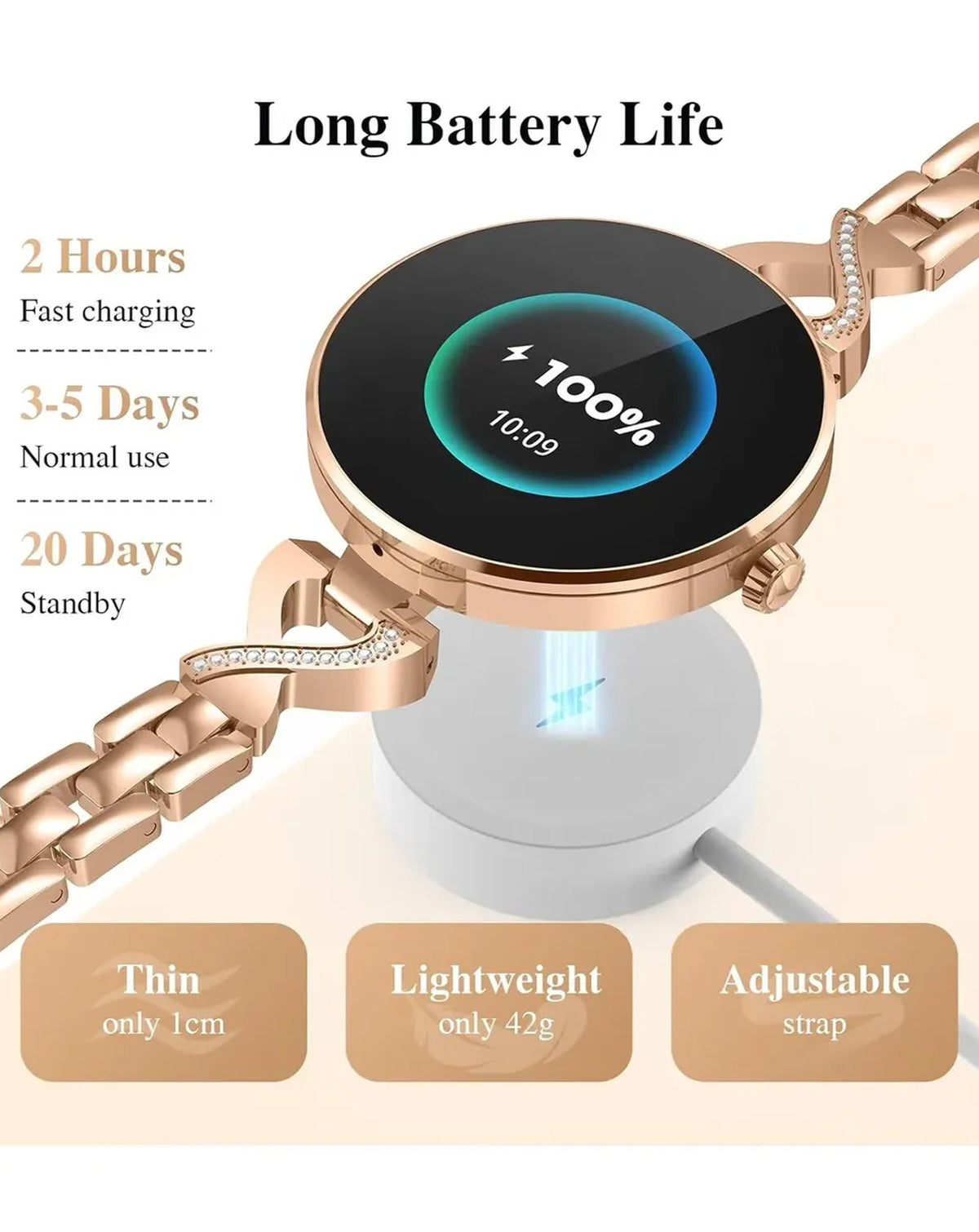 DaFit Women's Smart Watch with 1.04" Amoled Display — Gold
