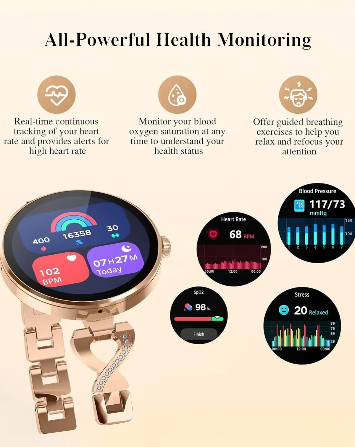DaFit Women's Smart Watch with 1.04" Amoled Display — Gold